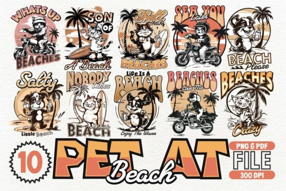 Capturing Summer Vibes: Pet at Beach T-shirt Design Bundle