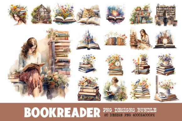 Retro Book Reader Bundle Design: Vintage Charm for Modern Graphics